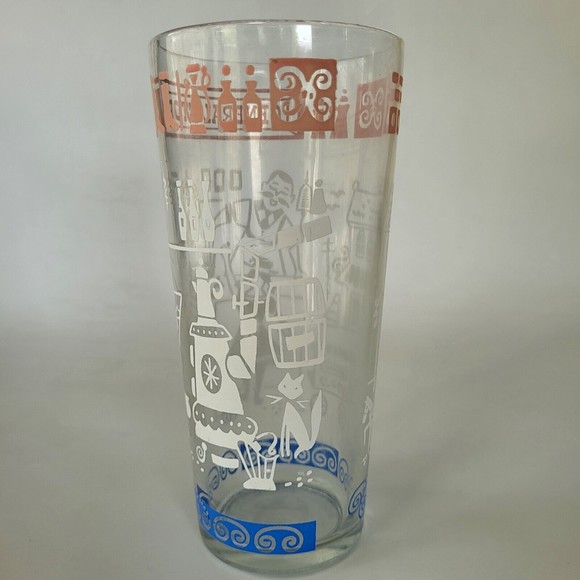 Vintage General Store Drinking Glass Embossed Pink White Blue Mid Century - Picture 12 of 12